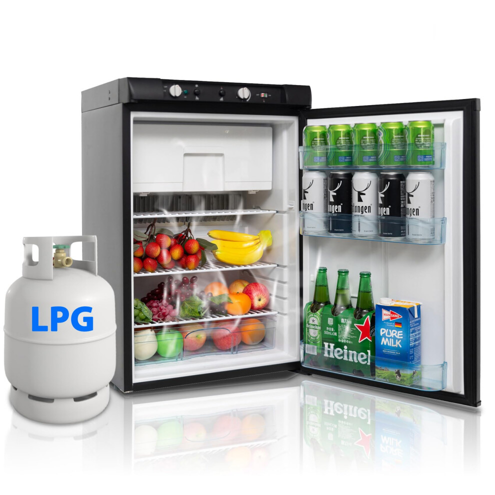 Techomey Gas Fridge Freezer, 100L, Silent 3 Way Fridge Freezer For Mot