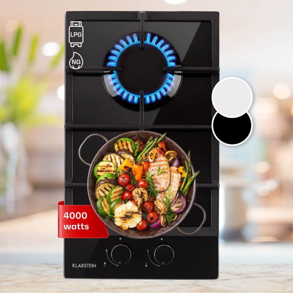 Klarstein Gas Cooker, 2 Burners Gas Hob, 4000W Built In Two Ring Elect