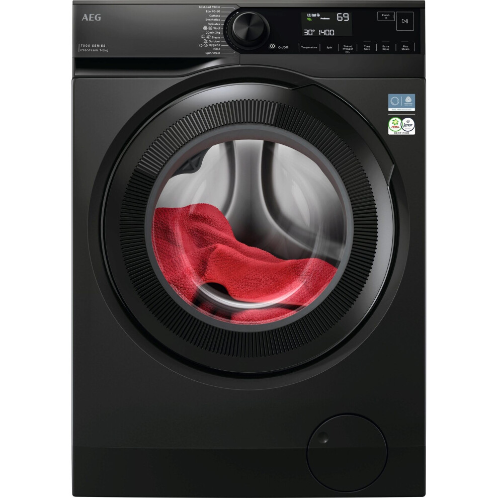 Aeg 7000 Series Freestanding Washing Machine 8 Kg, 1400 Rpm Spin, Lfsr7484u4b, Prosteam 25 Min 2L Steam, Mixload 69 Min 30C, Precisewash, Hygiene 99