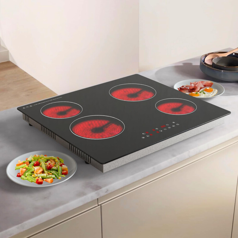 Nardea 60Cm Ceramic Hob 4 Zone, 6000W Electric Cooktop, Touch Control