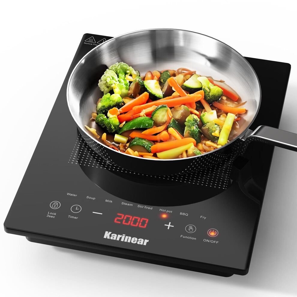 Karinear Portable Single Induction Hob, Upgrade With Safe Lock, 4H Tim