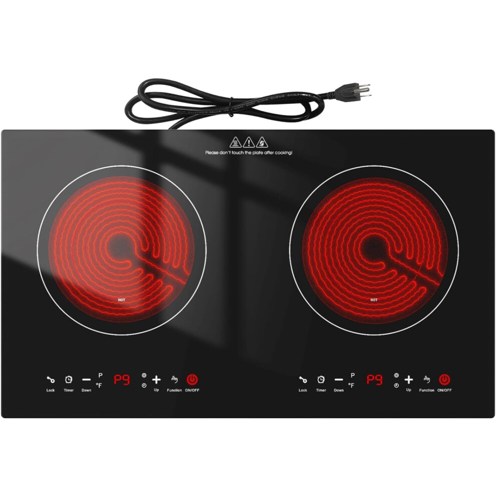 Wabk 3600W Electric Cooktop - 2 Burner Portable Hot Plate With 9 Heat