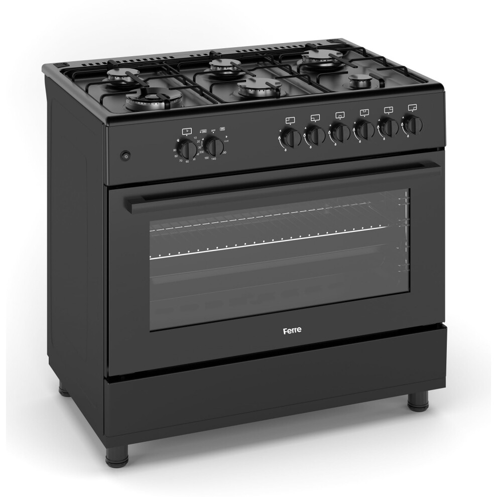 Ferre F9s60g2-Bl 90Cm Gas Range Cooker With 6 Burner(1 Wok) Gas Hob