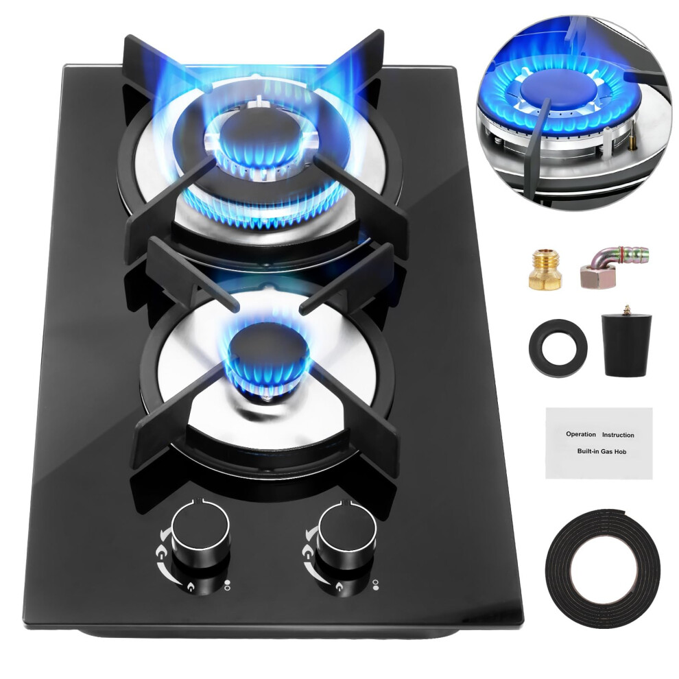 Victoam 5050W Gas Hob 2 Burners, Ng/Lpg Convertible Induction Hob, 51C