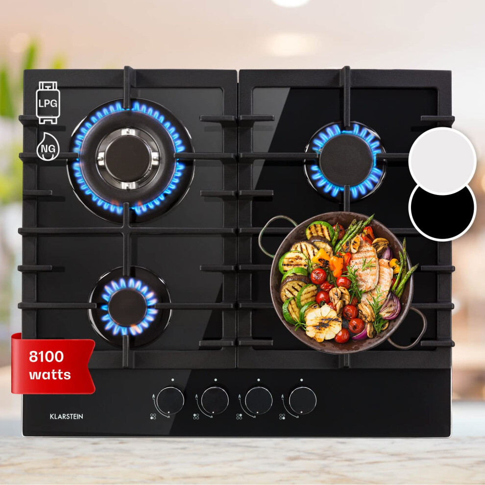 Klarstein Gas Cooker, 4 Burners Gas Hob, 8100W Built In Four Ring Elec