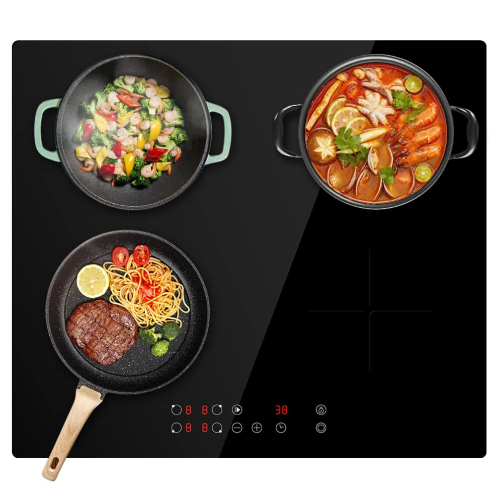 Paldin Induction Hobs, Black Glass Built-In 4 Zone 7600W 60 Centimetre
