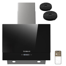Karienvir Angled Black Cooker Hood 60cm, A++ 700m³/h Recirculating Coo