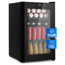 KLARSTEIN mini fridge with glass door & LED, mini fridge for rooms, small drinks with removable 3 shelves, small 70L, indoor/outdoor quiet, 0-22 C