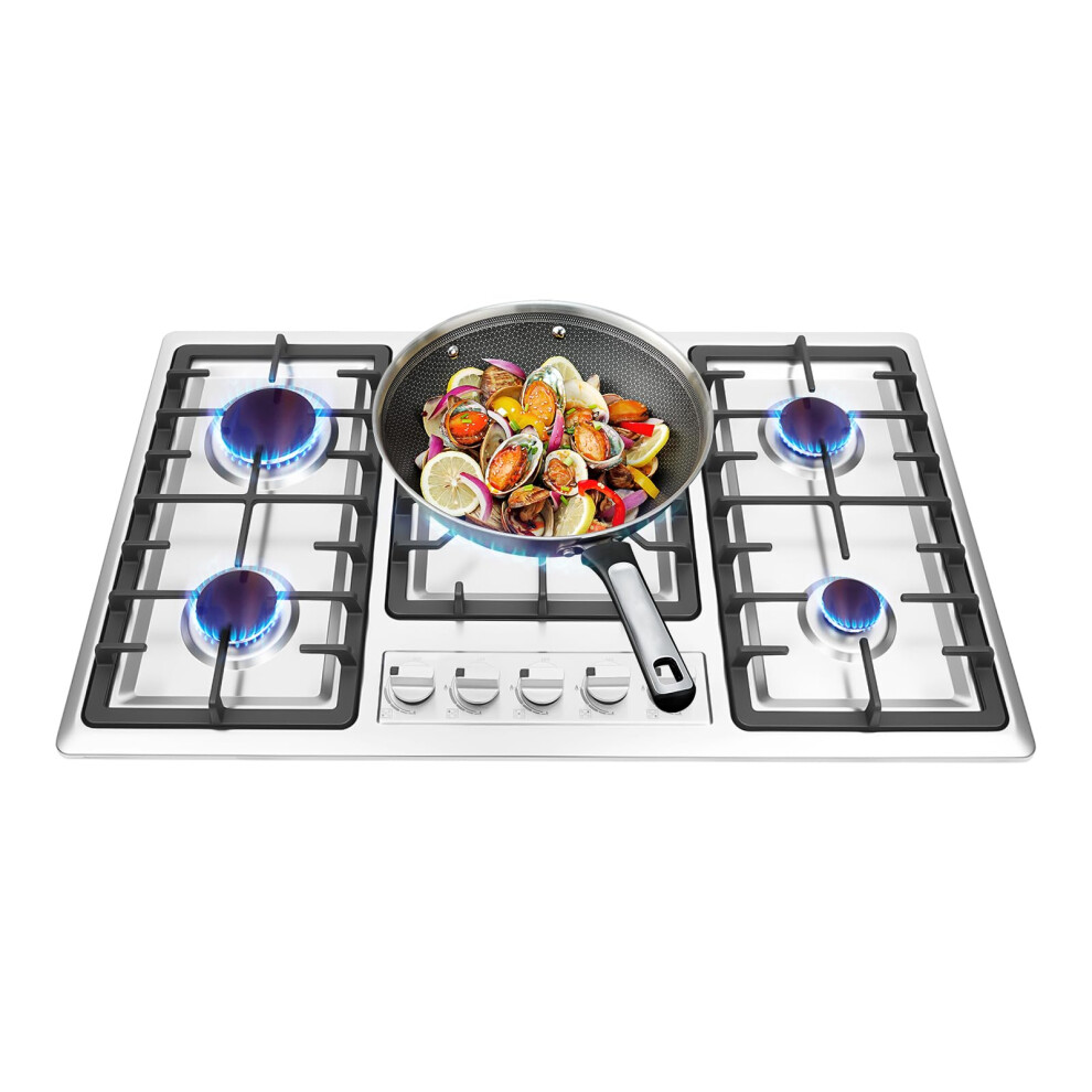 Mermajestic Gas Cooker, 5 Burners Gas Hob, 86Cm Built-In Cooktop With