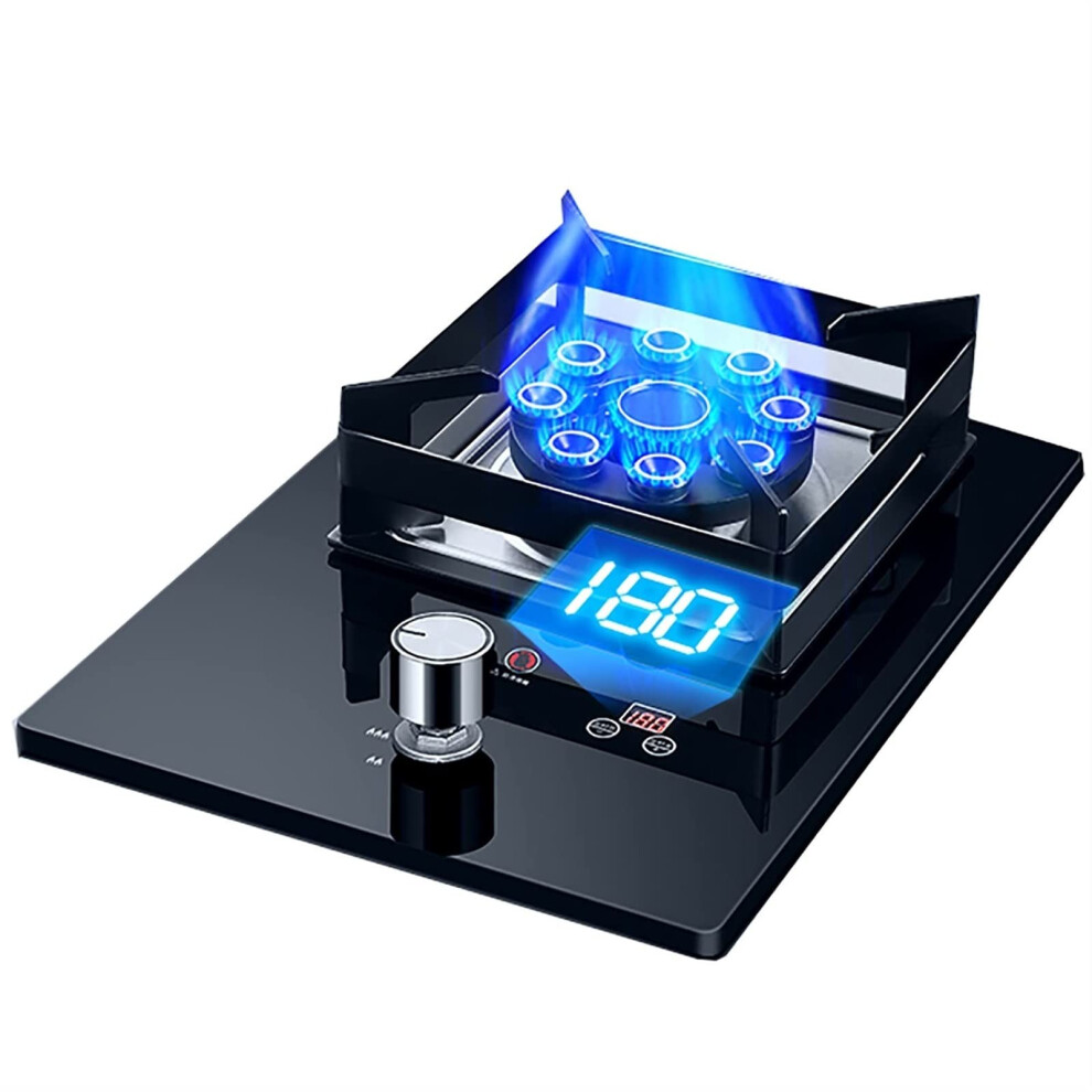 Photos - Cooker Gas Stove 1 Burner, 5.2KW 9-cavity Timed High Flame, Black Tempered Gl