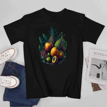 (S, Black) Fruit Pattern T-shirt Pineapple apple grape T-shirt Illustration Art Aesthetics tees Gift T-shirt