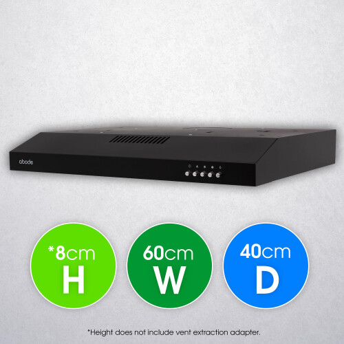 Abode 60cm Visor Cooker Hood Black Extractor with 3 Speed Settings, Un 1