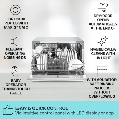 Klarstein Table Top Dishwasher, 6 Place Setting Mini, Quiet Operation 1