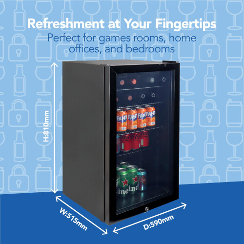Igenix 98L Under Counter Drinks Fridge, Glass Door, Black 2