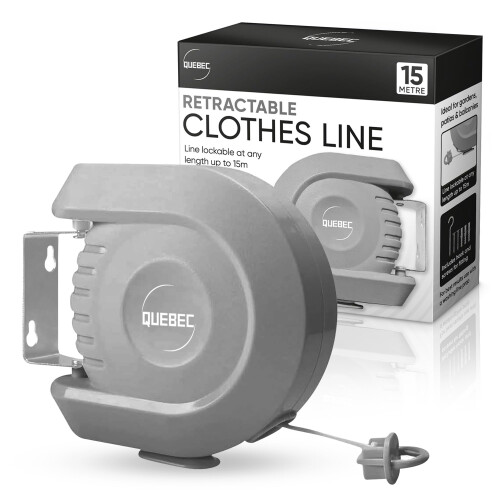 Quebec 15m Heavy Duty Retractable Washing Line Wall Mounted with