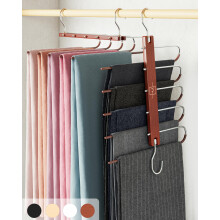 MORALVE Trousers Hangers Space Saving - 2 Pack European Beechwood Scarf and Jeans Hangers - Wardrobe Organiser and Space Saver Trouser Rack