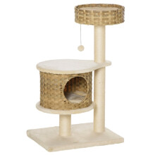 Rotan krabpaal met grot en speelbal voor kleine katten