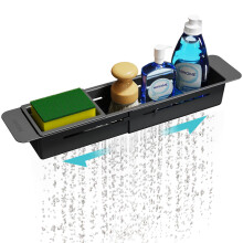 NiHome Extendable Sink Caddy & Tidy, Kitchen Sponge Holder, Drainer, Black