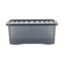 Wham Crystal 3 x 45L Stackable Plastic Storage Boxes with Lids | Ideal for Home, Office, Toys & More | Large Boxes | Made in UK - Smoke