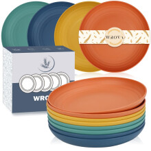 Wrova Plastic Plates Reusable Set of 8 Unbreakable Plates Set 9 Inch