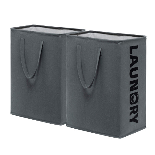 Large Laundry Basket 2-Pack 75L Tall Hampers Collapsible Washing