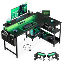 Coleshome L Shaped Gaming Desk with LED Lights