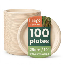 HAAGO 100 Strong Compostable Sugarcane Plates