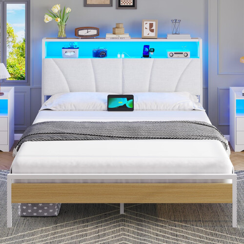 Brinlawb Double Bed Frame with Charging Station (2 AC Sockets