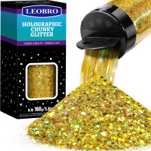 LEOBRO Holographic Chunky Glitter Gold 160G/5.64OZ