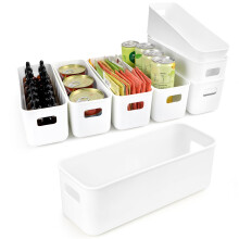 imatenn 8 pack Narrow Storage Box, Plastic Storage Baskets for Shelves, Slim Kitchen Cupboard Organiser Storage Boxes for Bathroom Cabinet, Drawers,