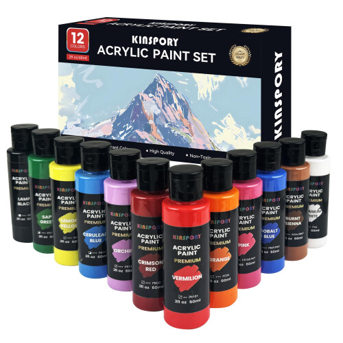 KINSPORY Acrylic Paint Set 12 x 60 ml - Water-Resistant