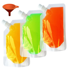 20Pack Clear Drink Pouches 420ml with caps and Funnel for Festivals