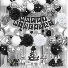 Jobkoo Black and Silver Birthday Decorations for Men Boys