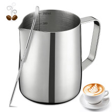 Milk Frothing Pitcher, 350ml/12oz Milk Jug for Coffee Machine, Stainless Steel Pitcher with Measurement Mark and Decorating Pen for Making Latte Art