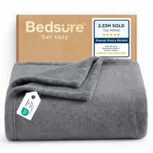 Bedsure Fleece Throw Blanket for Sofa - Flannel, Silver Grey, 130x150 cm