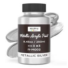 Nicpro Metallic Silver Acrylic Paint - 8.45oz/250ml Silver Leaf Paint