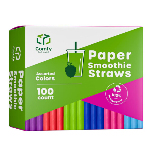 GUSTO [100 Count] Jumbo Paper Smoothie Straws - 100% Biodegradable