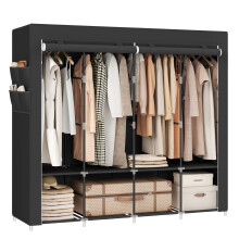 SONGMICS Clothes Wardrobe, Portable Closet, Garment Organiser Rack with 4 Hangin