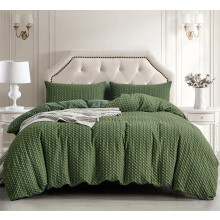 Green Checkered Bedding Set Waffle Seersucker Puckering Duvet Cover