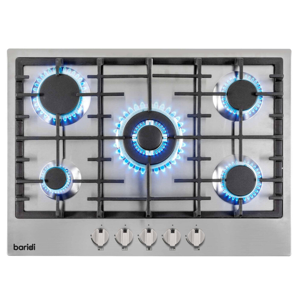 Baridi 70Cm Built-In Gas Hob With 5 Burners, Cast Iron Pan Supports, W