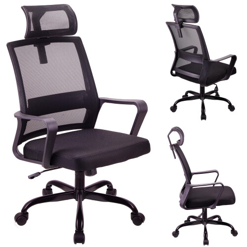 T-THREE. Adjustable headrest office chair - ergonomic mesh swivel seat