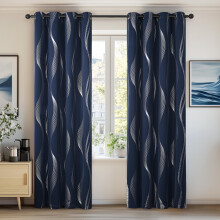 Deconovo Navy Curtains 46 x 54 Inch Bedroom Blackout Curtains Wave