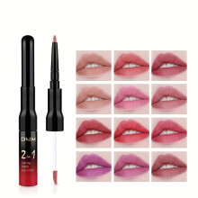 (Matches the image) Non-stick Cup Lipstick Easy To Apply Color Matte Lipstick Double-ended Lip Gloss Lip Liner Two-in-one Lip Glaze