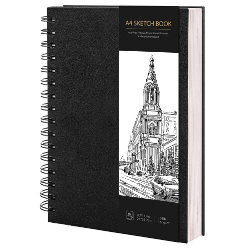 A4 Sketch Book - 60 Sheets Hardcover Spiral Bound Sketch Pad