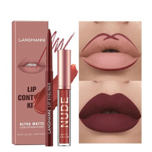 (Matches the image) 2-Piece Lip Liner and Lip Gloss Set Non-Sticky Matte Lipstick Set Highly Pigmented Waterproof Lipstick Lip Makeup Gift for Women