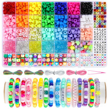 1042 Pony Beads, Funtopia 26 Colors Kandi Beads for Bracelet Making, 200 Letter Bead, Assorted Clay Bead Charms Jewellery Making Kit, 4 Rolls Elastic