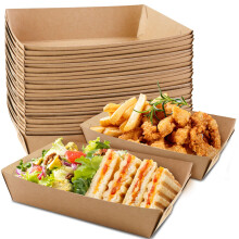 HAKACC 50 Pack Paper Plates - Kraft Disposable Food Trays