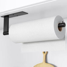 Kitchen Roll Holder Under Cabinet, Stainless Steel Paper Towel Holder Matte Black, Self-Adhensive, Suitable for Pantry, Kitchen, Bathroom