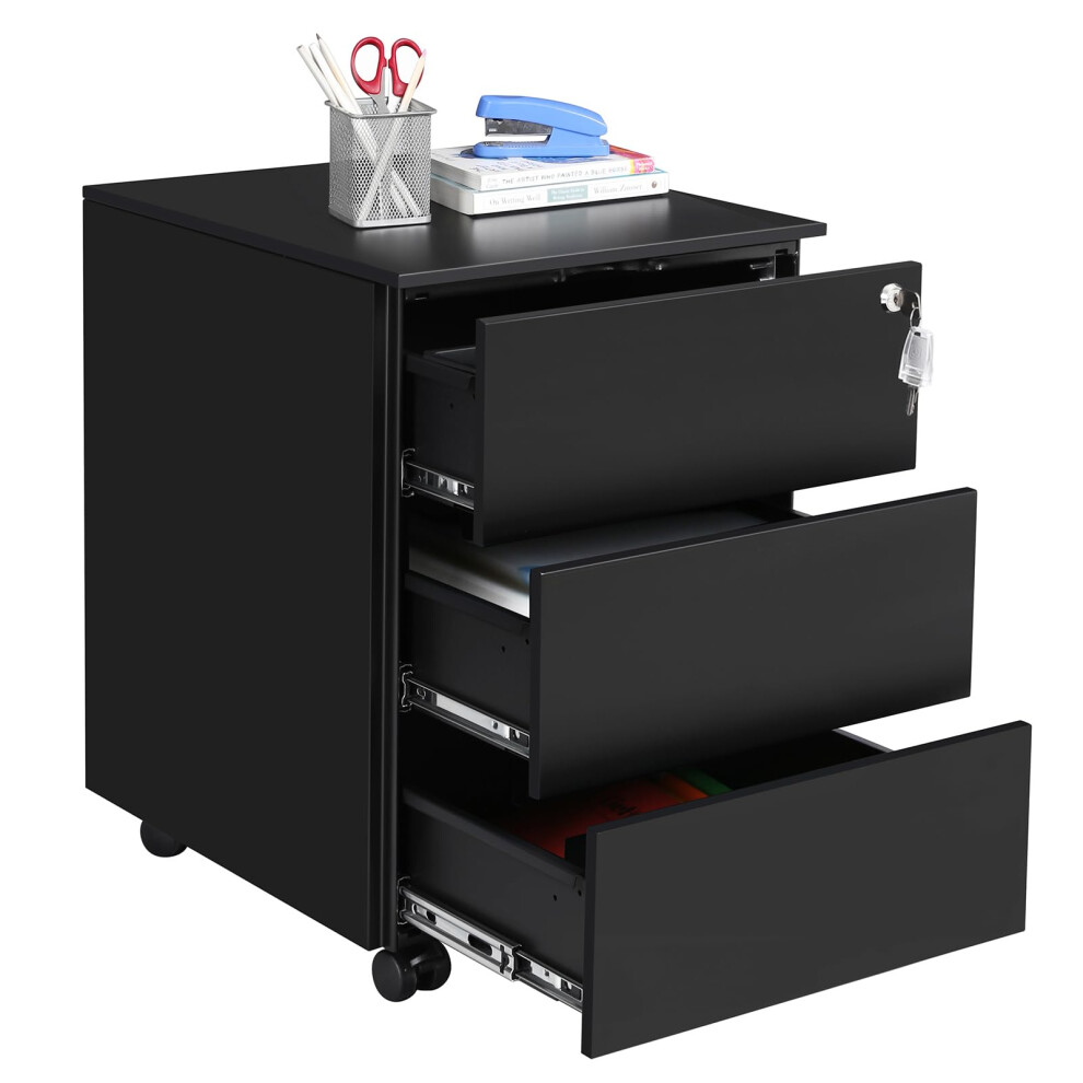 Songmics Mobile File Cabinet - Lockable - With 3 Drawers