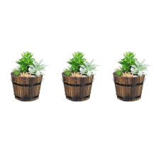 3Stk Braune Holzfässer Pflanztöpfe Garten Deko Atmungsaktiv